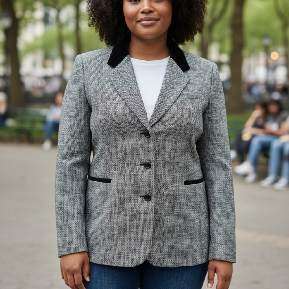 HUNT CLUB | Vintage Equestrian Tweed‎ Black Gray Wool Blend Blazer Jacket | 18W